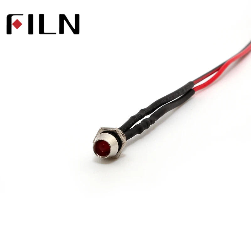 Filn portalámparas de 6mm, 3v, 5v, 6v, 12v, 24v, miniluz indicadora LED con cable de 20cm