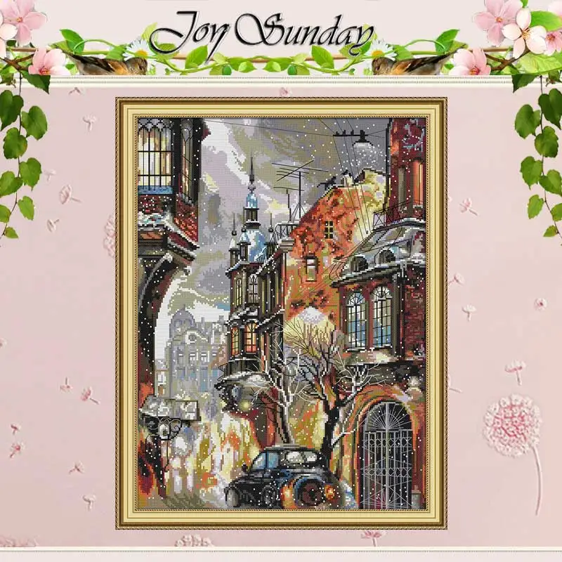 Snow in the City Patterns Counted Cross Stitch Set DIY 11CT 14CT 16CT Stamped DMC Cross-stitch Kit Embroidery Needlework Crafts