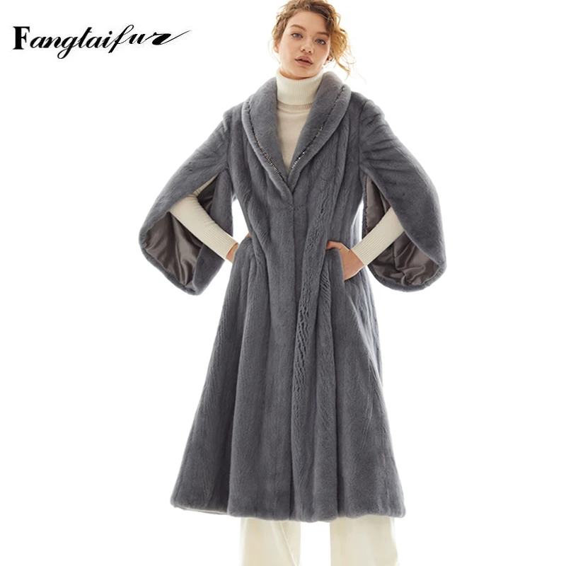 

Ftangaiur Winter Women Velvet Mink Fur Coat Loss Slim Turn-Down Collar Mink Coats For Women's Medium Real Mink Fur Coats