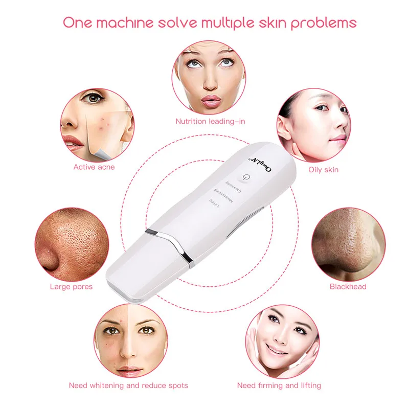 CkeyiN Ultrasonic Facial Skin Scrubber Ion Deep Face Clean + Electric Vacuum Suction estrattore di punti neri strumento pulito con 4 sonde