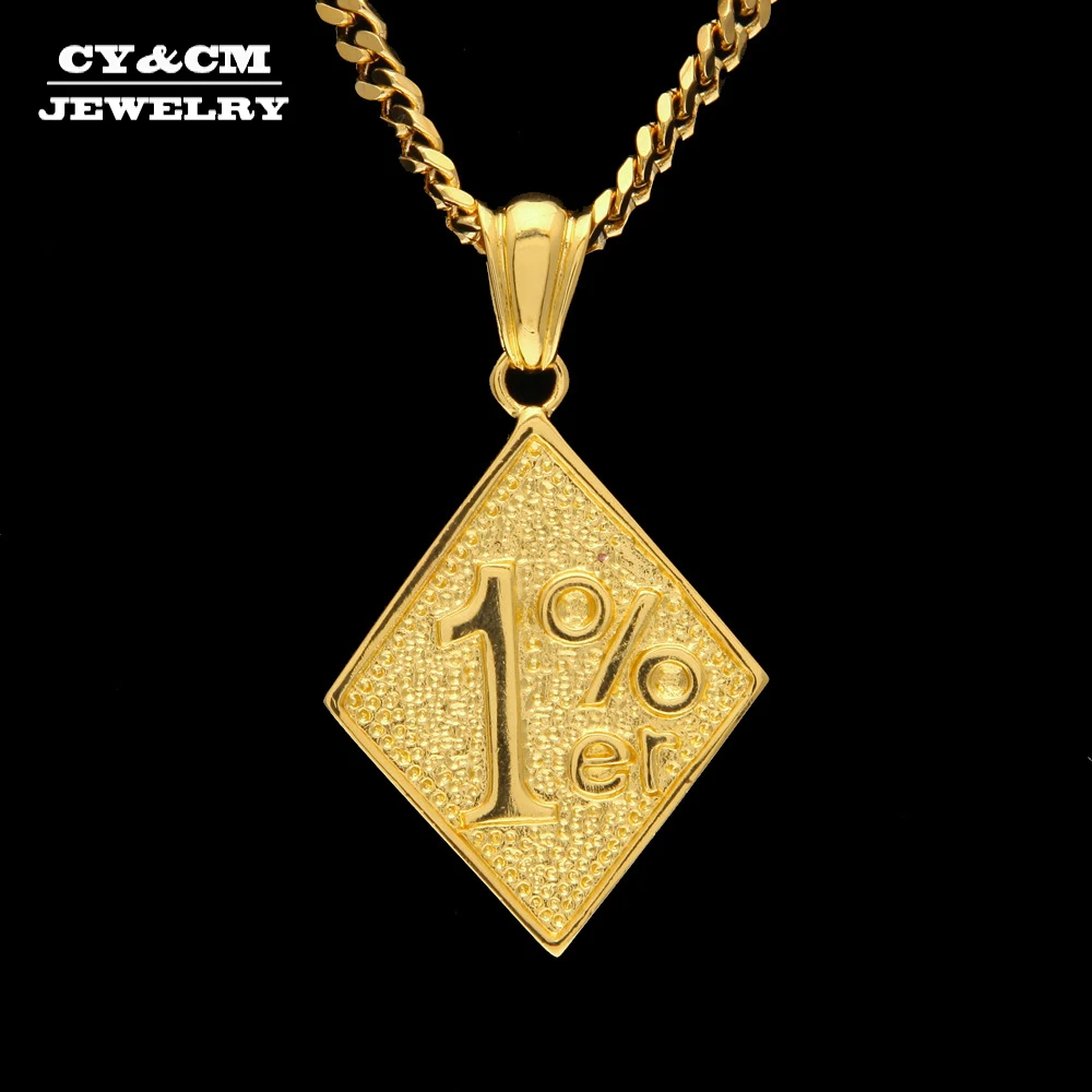 

CY&CM Gold Color One Percent 1% ER Funny Necklace Trendy Jewelry Pendants Cool Men Alloy Biker Pendant For Male Hip Hop Necklace