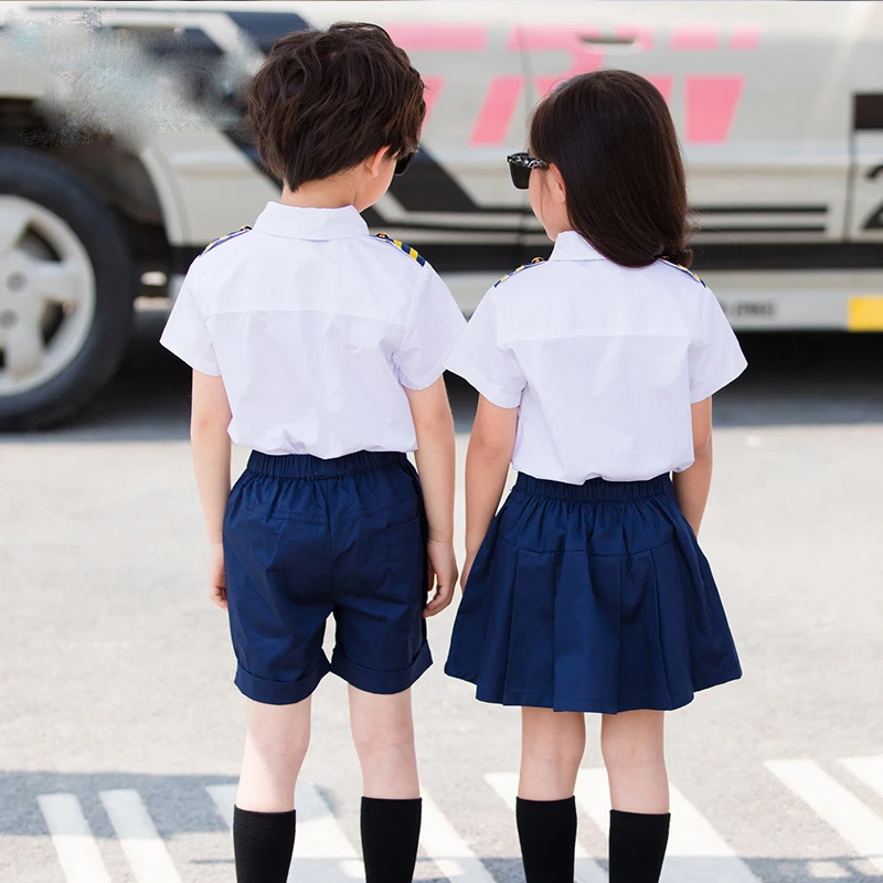 Kids Summer School Uniform Class Suit Tie T-shirt Skirt Shorts 2pcs Baby Boys Girl Choral Uniforms Children Clothing Set X3