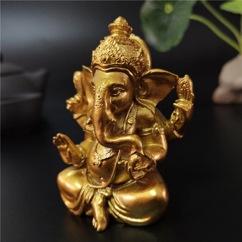 Ganesha Buddha Statue House Garden Decoration Indian Gold Elephant God Ganesh Sculpture Figurines Home Decor Buddha Statues