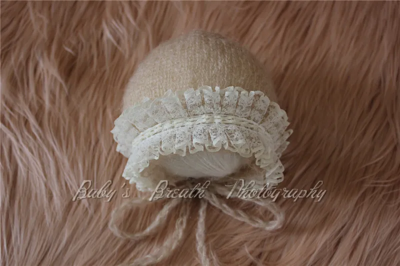 Newborn Mohair Lace Edge Bonnet Ruffled Newborn Bonnet Newborn Prop