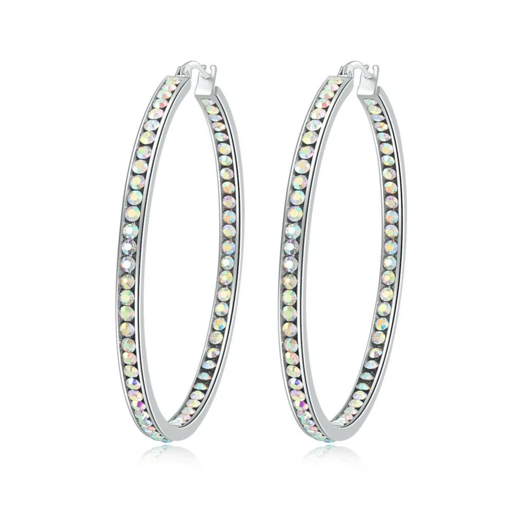 CiNily Rainbow & Clear White Crystal Stone Large Hoop Earrings Stainless Steel Cocktail Party Chic Hyperbole Jewelry Woman Girl