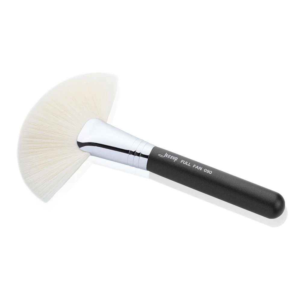 Jessup Single Makeup Brush FULL FAN High Quality Professional Fiber Hair Black-Silver Wholesale Face Brush 1pcs-090