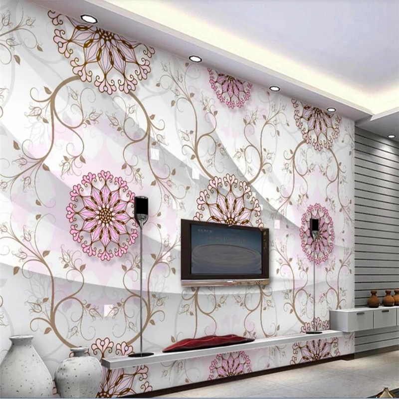 

3D lawn & flowers & fresh living room TV sofa background wall painting decorative painting