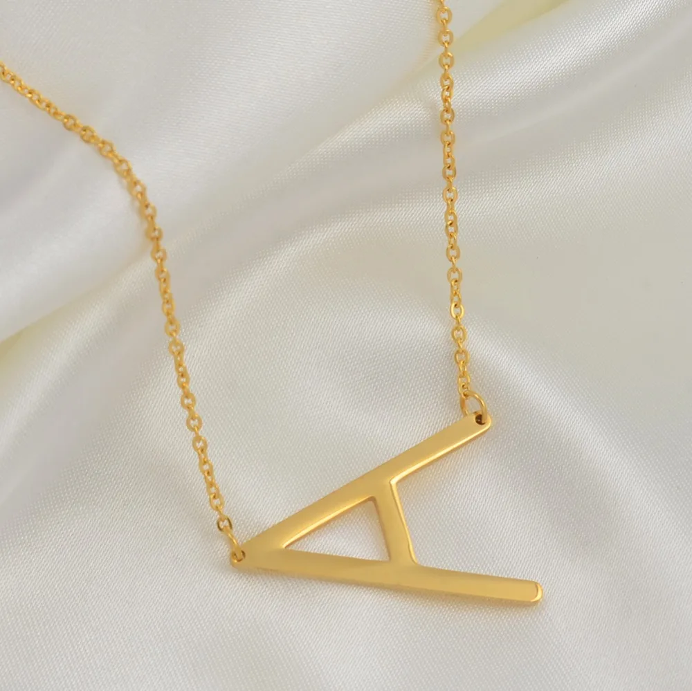 Anniyo A-Z Letter Chains Alphabet Initial Gold Plated Stainless Steel African Pendant Necklaces Women Girls Jewelry #015121