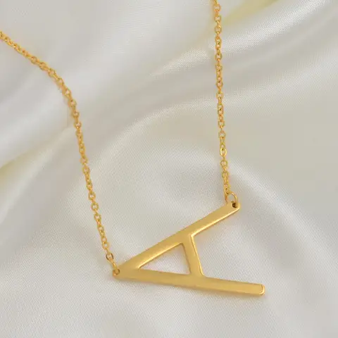 Anniyo A-Z Letter Chains Alphabet Initial Gold Plated Stainless Steel African Pendant Necklaces Women  Jewelry #015121