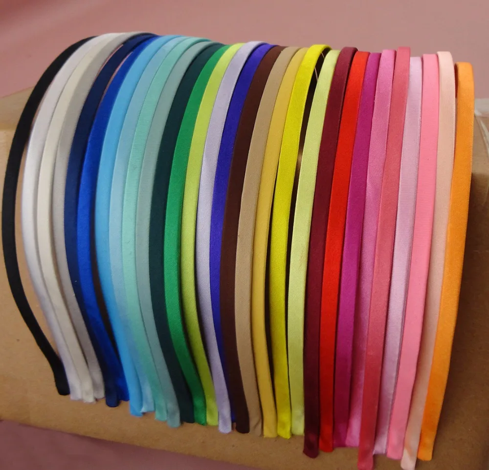 10PCS 5mm Assorted Colors Satin Fabric Full Covered Plain Metal Hair Headbands hairbands for DIY hair jewelry