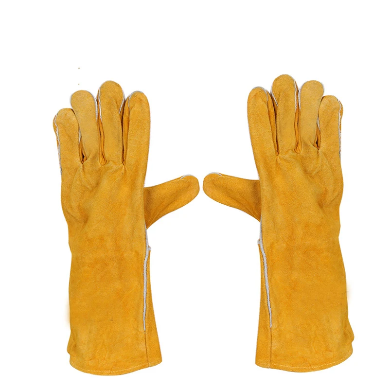 44cm Long Cowhide Leather Tig Mig Welding Gloves, Non-slip Temperature Resistance Wear-resistant Wear-resistant Work Gloves