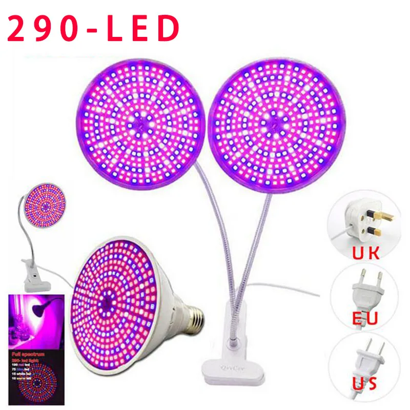 

Dual Head 290 LED Plant Grow Light Lamp Full Spectrum growing Desk Holder Clip Flower for hydroponic Indoor Greenhouse room