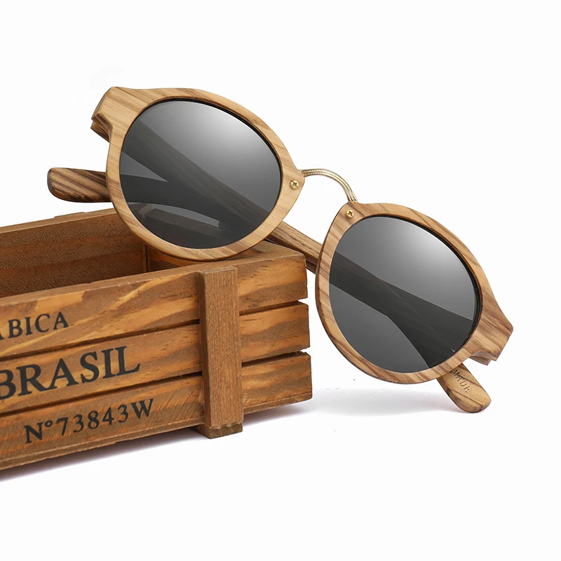 2020 New Brand Zebra Wood Sunglasses For Men Women Retro Round Sun Glasses Polarized Lens UV400 with Case