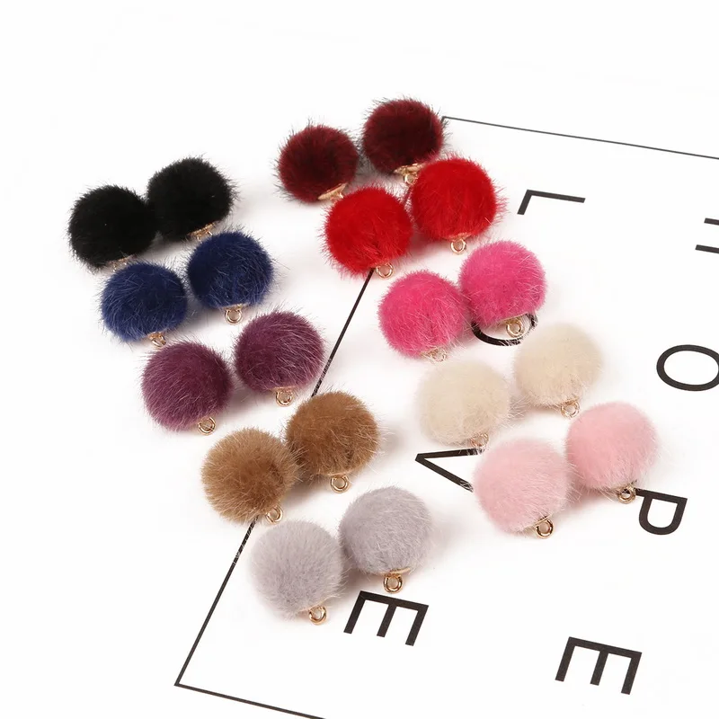 15mm 10pcs/lot Multicolor Fur Covered Ball Hair Ball Beads Charm Pendant For Earring Necklace Bracelet DIY Jewelry Decoration