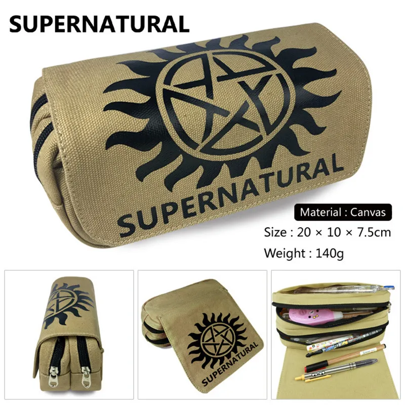 Supernatural SPN Portfel Torba na zamek błyskawiczny Piórnik Kosmetyczka Portfel studencki Torebka Chłopcy Dziewczyny Prezenty