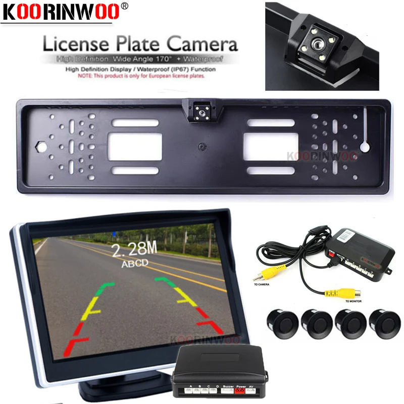 Koorinwoo 3 in 1 Auto Wireless EU Frame Camera For Car sensors with camera parking monitor Security Protection led lights Camera