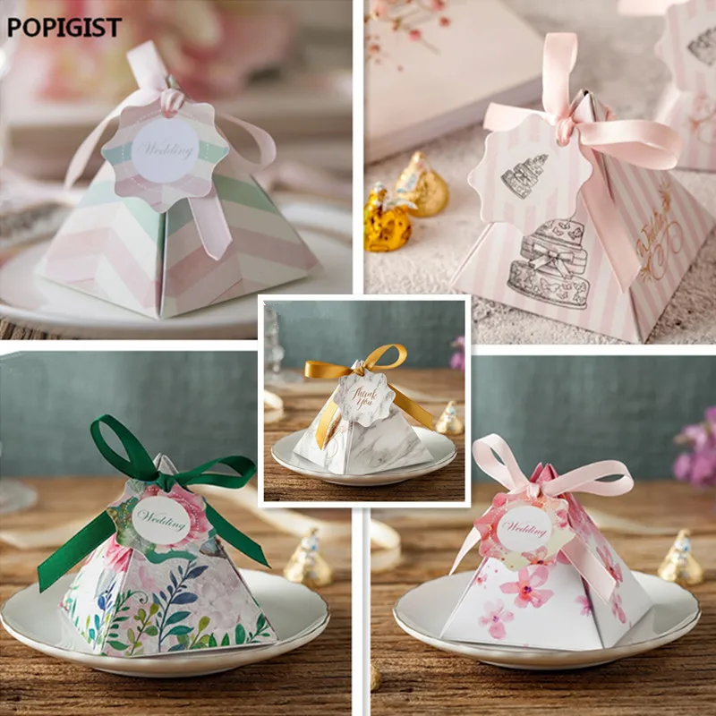 

Creative style leaves / Pink Floral Triangular Pyramid Wedding Favors Candy Boxes Bomboniera Party Gift Box 100PCS