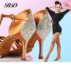 Salsa sapatos de dança de alta qualidade marca festa salão de baile latina menina esportes com diamante marrom dança desconto bd 217 saltos finos