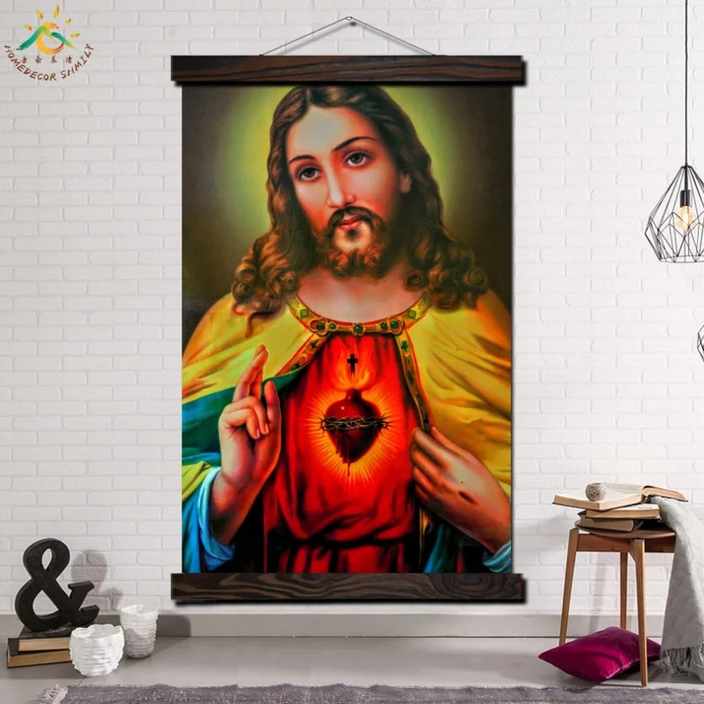 

Jesus Heart Single Vintage Posters and Prints Scroll Canvas Painting Wall Art Pictures Framed Home Decoration