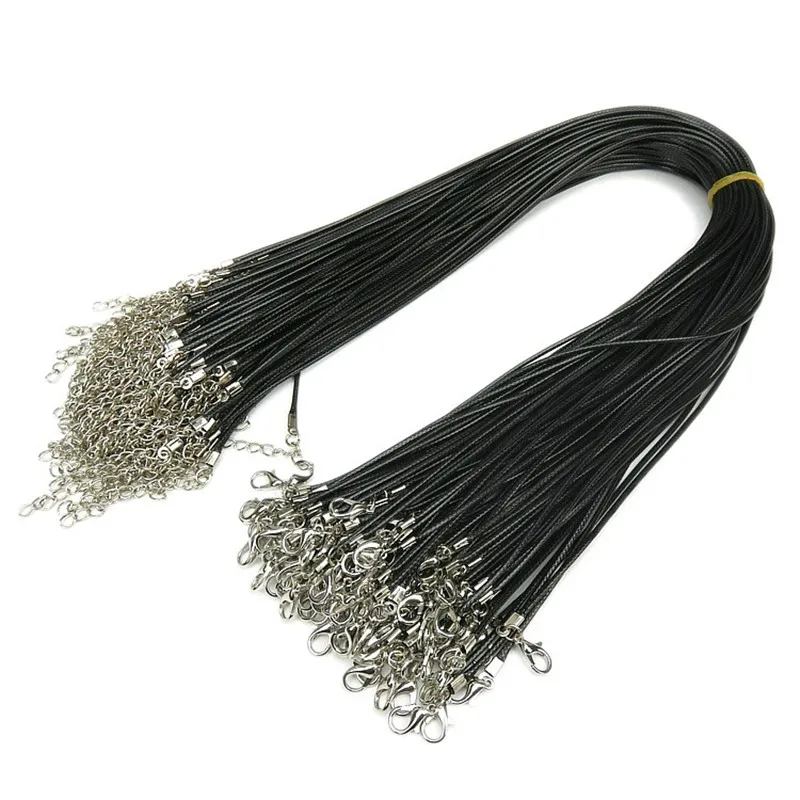 

10pcs/lot Black wax rope For DIY Chain Necklace PU 45CM+5CM Cord Wax Rope Pendant Necklace Jewelry Accessories Wholesale 8MM