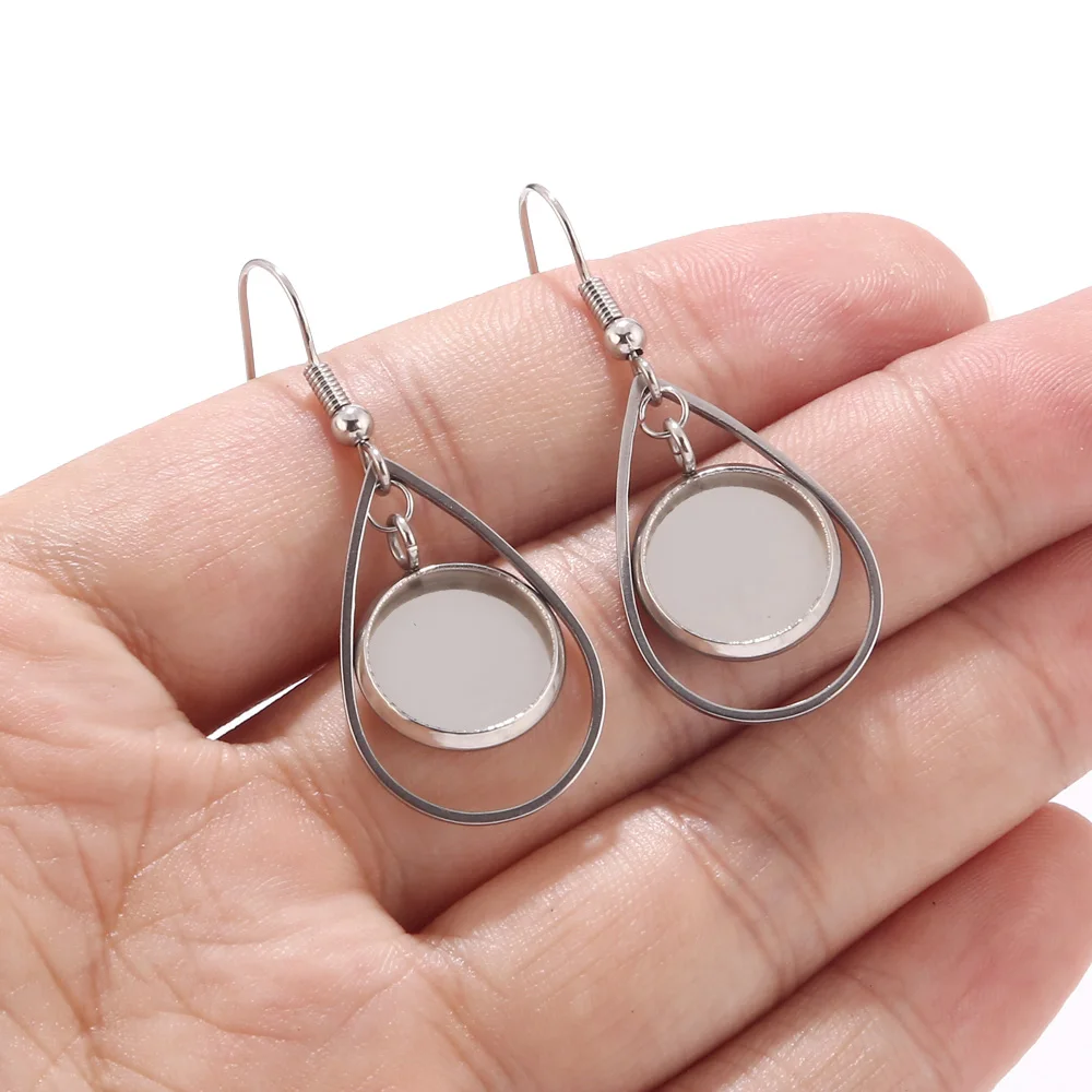 10pcs Teardrop Stainless Steel Earrings Bases Settings Earring Blank DIY Earring Kits 12mm Bezel Earring Tray