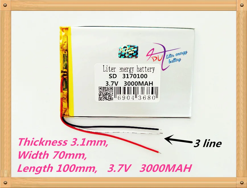 3 line 3170100Tablet PC battery capacity 3070100 3.7V 3000mA Universal Li-ion battery for tablet pc 7 inch 8 inch 9inch