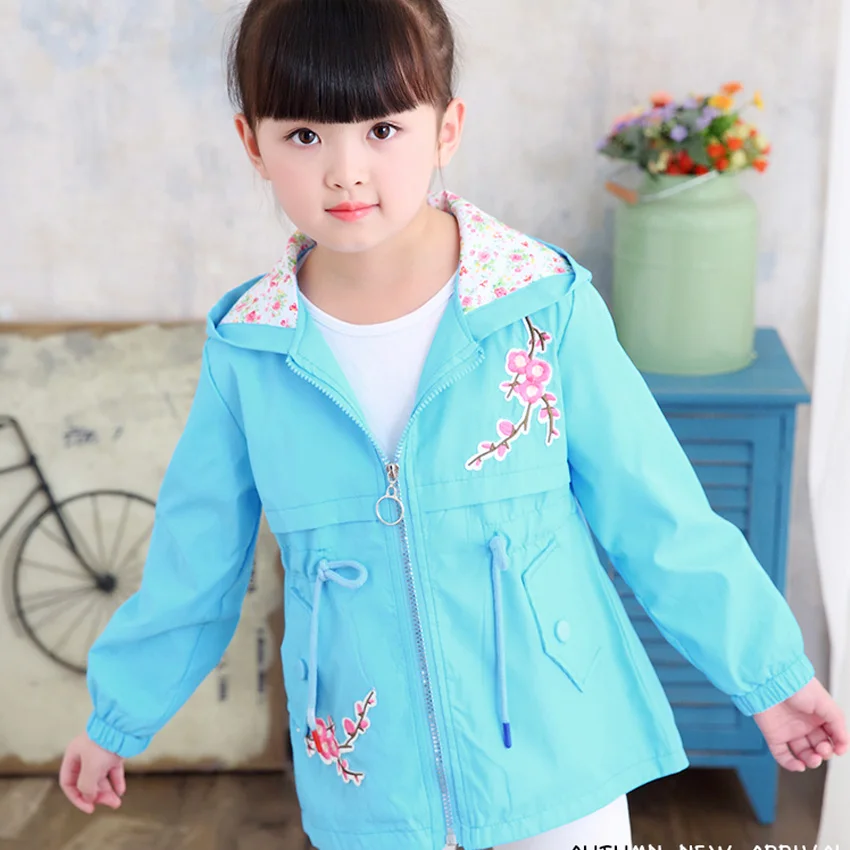 Girls Windbreaker Coat New Cute Flower Hooded Outwear for Baby Kids Clothes Children Casual Jackets 4 6 8 9 10 12 Years Vestidos