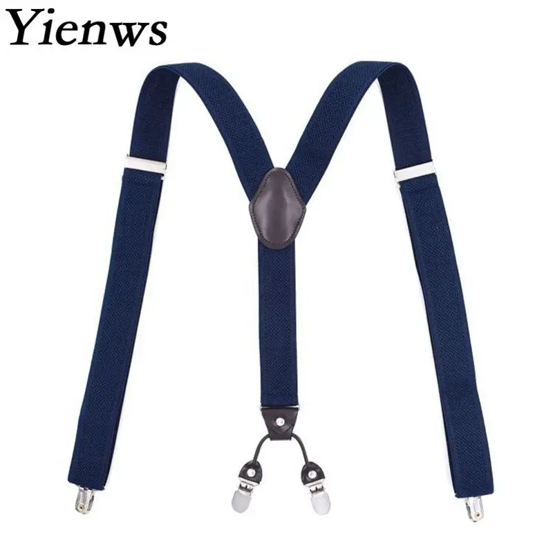 Yienws 125 سنتيمتر Suspensorios الرجال الحمالات مع 4 كليب Y حادة رجل الأقواس للسراويل البحرية الأسود Tirantes Pantalon hombre YiA148