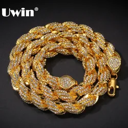 UWIN 9mm Zinc Alloy Rope Chain Necklace Iced Out Rhinestones Hip hop Necklaces Jewelry Men Women Drop Shipping