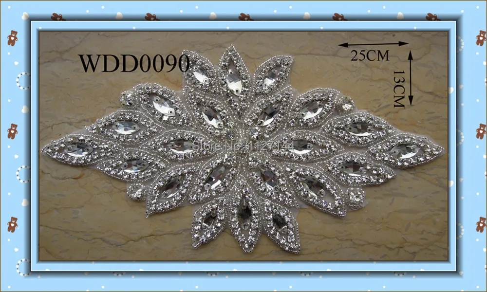 crystal bridal beaded rhinestone applique for wedding dress WDD0090