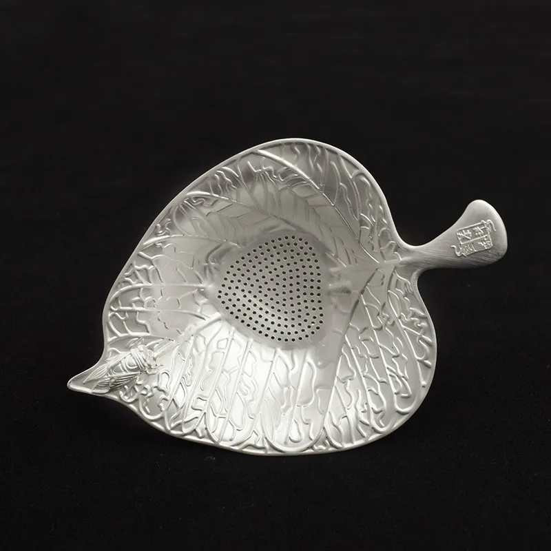 Creative Pure Silver Bodhi Leaf Tea Tea funnel Leakage Filter Net Tea Set Tea Court Accessories Household