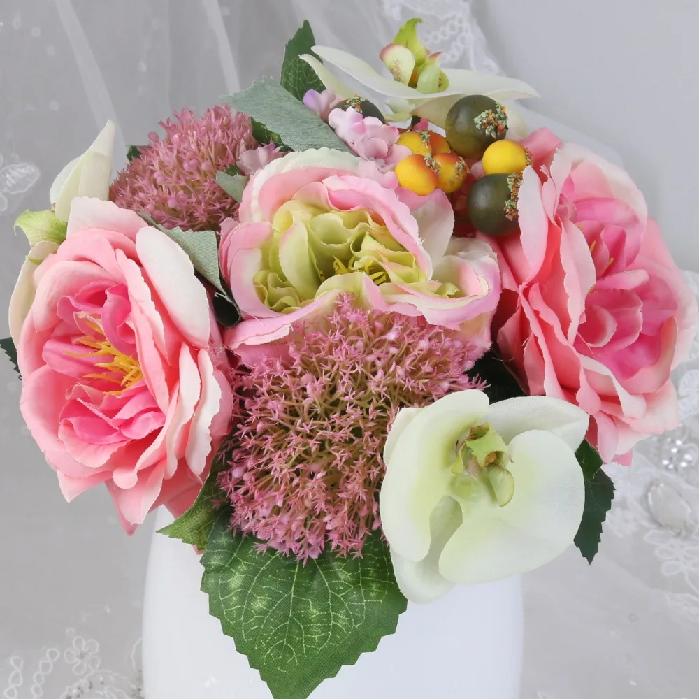 

Touch L;atex Wedding of the bride hand artificial rose silk peony hydrangea flower hybrid bouquet home wedding DIY decoration