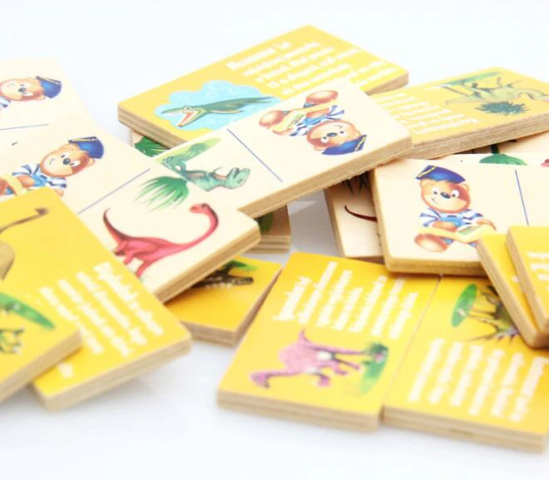 Blocs de dominos dinosaures en bois pour enfants, jouets éducatifs, 28 pièces, livraison gratuite