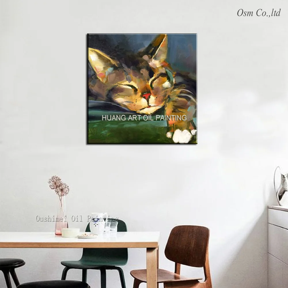 Recommended Painting Hand Painted Oil Painting on Canvas Impression Cat Painting for Living Room Sleeping Kitty Wall Art Picture