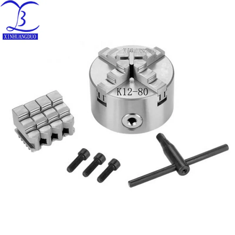 

K12-80 Lathe Chuck 80mm 4 Jaw Self Centering Hardened Reversible Tool Lathe Tools for Drilling Milling Machine