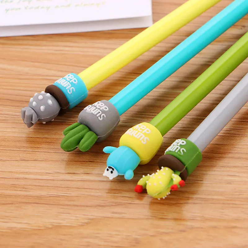 

4PCS/lot 0.38mm Creative Potted Cactus Gel pen Cute Cartoon Student Black Full needle pen Office Pen School School stationery