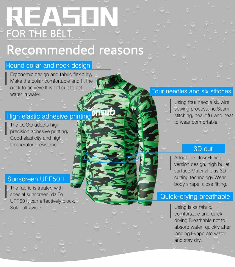 Camouflage Rash Guard Swimsuit Sunscreen Swimsuit Long Sleeve Surfing Snorkeling Swimsuit Men's Fitted Swimsuit Convenient Sport