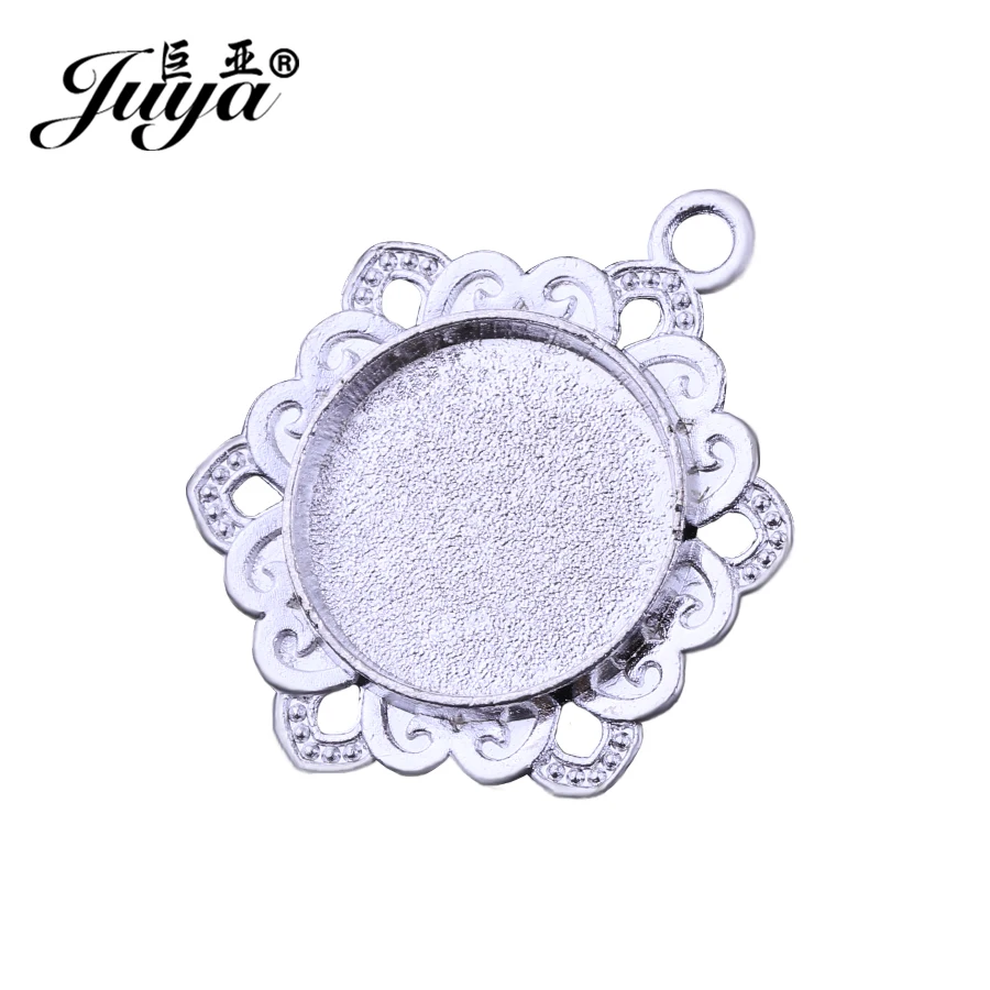 JUYA 5pcs/lot 16mm Inner Size Cameo Cabochon Base Setting Alloy Flower Shape for Pendant Necklace Making Jewelry Findings AD0183