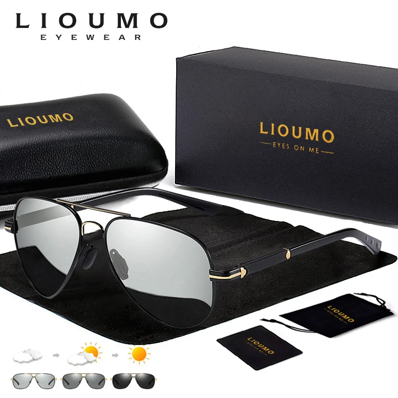 LIOUMO Aviation HD Driving Photochromic Sunglasses Men Polarized Anti-UV Discoloration Sun glasses Women oculos de sol masculino