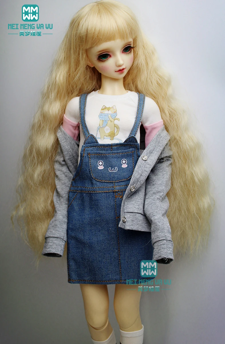 60cm bjd Puppen kleider für bjd Puppen mode lässig Jeans rock Strickjacke Socke