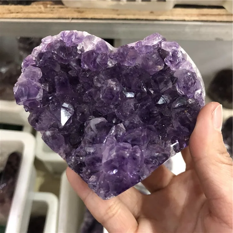 large size amethyst cluster geode heart  uruguary amethyst crystal heart dark purple