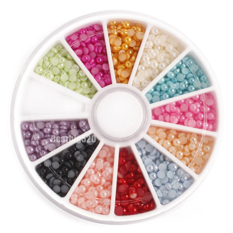 12 Color Beads Studs For Nails Metal Caviar Design Wheel Charms 3D Decorations Rhinestones Nail Art Glitter Supplies