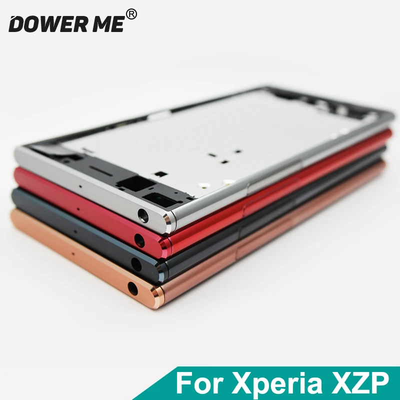 Dower Me milieu cadre support panneau métal châssis lunette plaque avec bouchon anti-poussière couvercle bouton pour Sony Xperia XZ Premium G8142 G8141