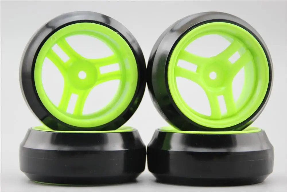 Llanta de derrape dura para coche teledirigido, 4 unidades, T3S1NG, 4mm offset (Material verde), apto para coche de derrape 1:10, 1/10