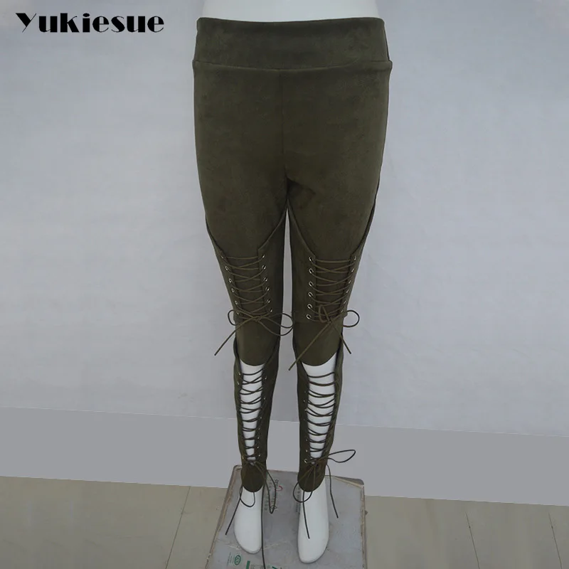 Suede Leather Pants Women 2022 Autumn Winter Lace Up Bodycon High Waist Pants Leggings Soft Pencil Pants Female Bottom femme