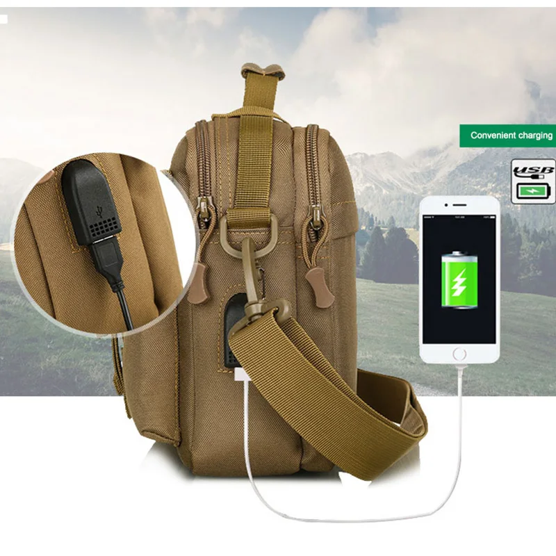 Nylon Chest Bag Camping Bags Outdoor Trekking Men Women Tactical Shoulder Camouflage Traveling  Handbag USB Hiking Bag XA888WD