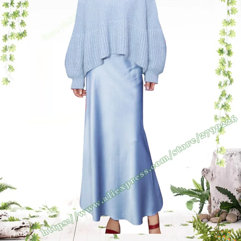 

2019 Plus Size Spring and Summer Fashion 100% Silk Satin A-line Slim Long Female skirt / Women Ladies Skirts Bag Hip Skirt