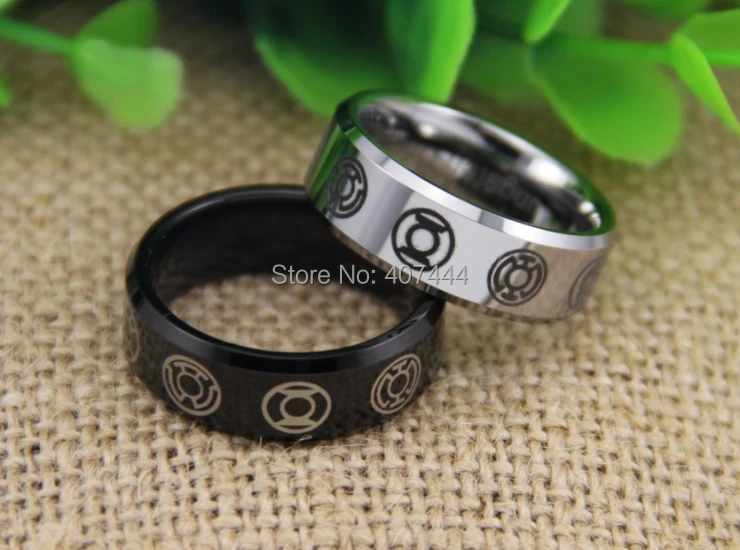 Free Shipping YGK JEWELRY Hot Sales 8MM Black/Silver Beveled GREEN LANTERN darkest night Tungsten Wedding Rings