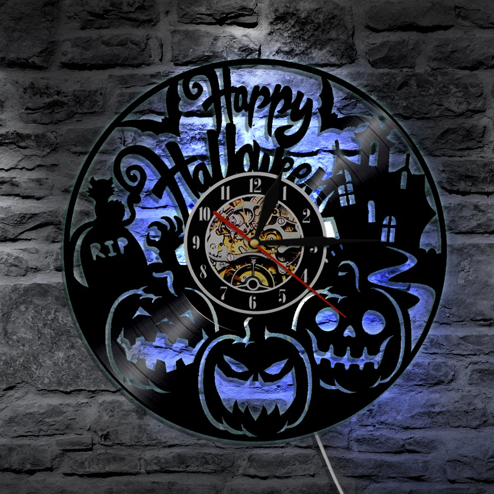 Happy Halloween Witch Vinyl Wall Light Led Lighting Color Change Vintage LP Handmade Gift Decorative Lamp Remote Control