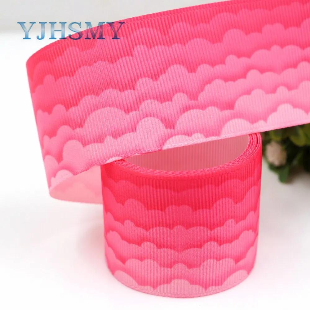 YJHSMY G-18713-602 10 yards 38 mm cloud Ribbons Thermal transfer Printed grosgrain Wedding Accessories DIY handmade material